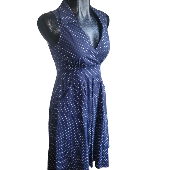 Bailey Blue Navy Polka Dot Sleeveless Retro Fit and Flare Dress S - Picture 3 of 7